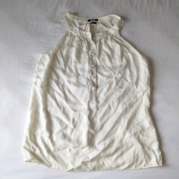 Theory 100% Silk Halter Top Half Button Down Creamy White Small Relaxed Fit - Picture 1 of 12